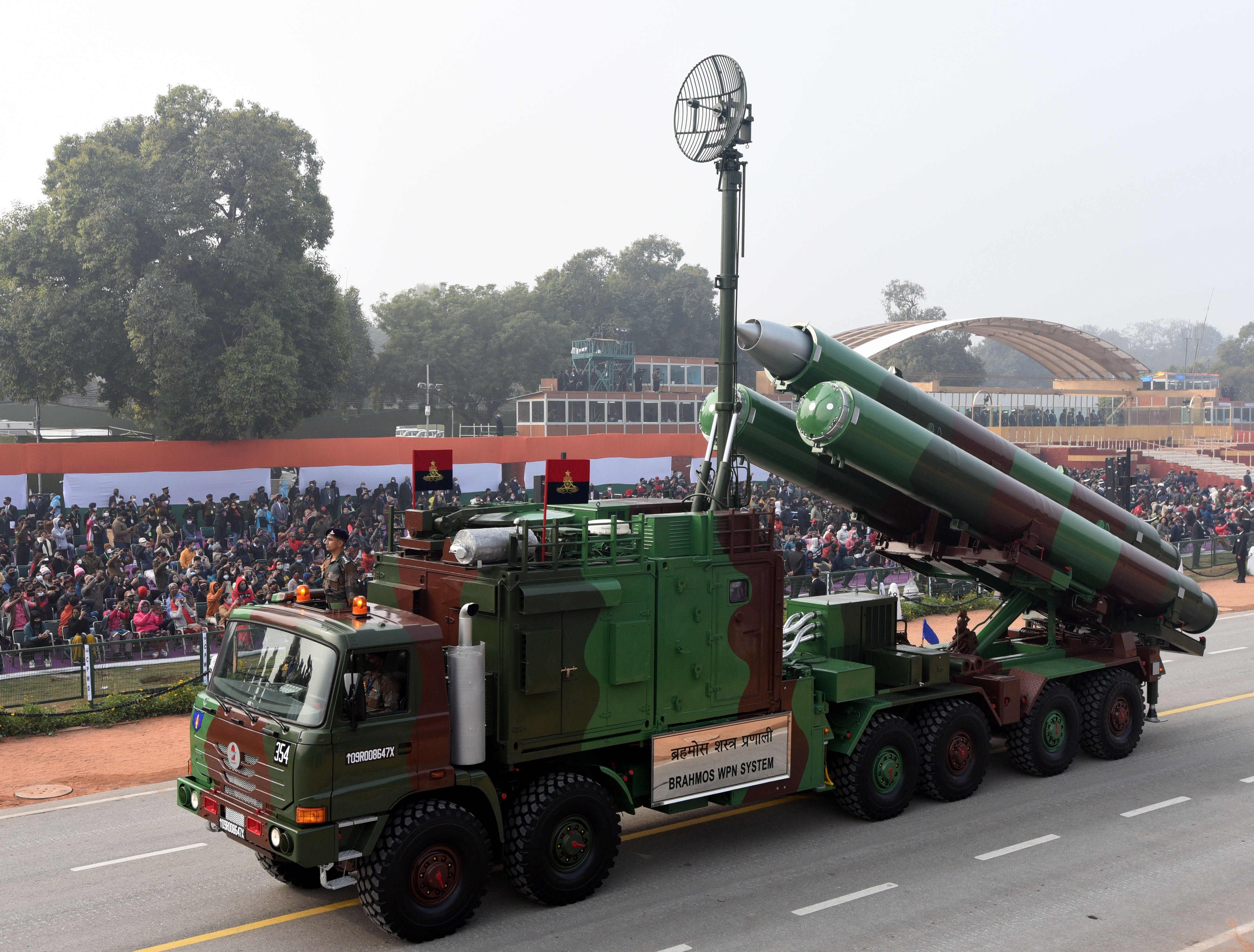 NEW DELHI, INDE JANVIER 23 : Brahmos WPN System participe à la répétition générale du défilé de la Fête de la République, à Rajpath le 23 janvier 2020 à New Delhi, Inde. (Photo de Sonu Mehta/Hindustan Times via Getty Images)
